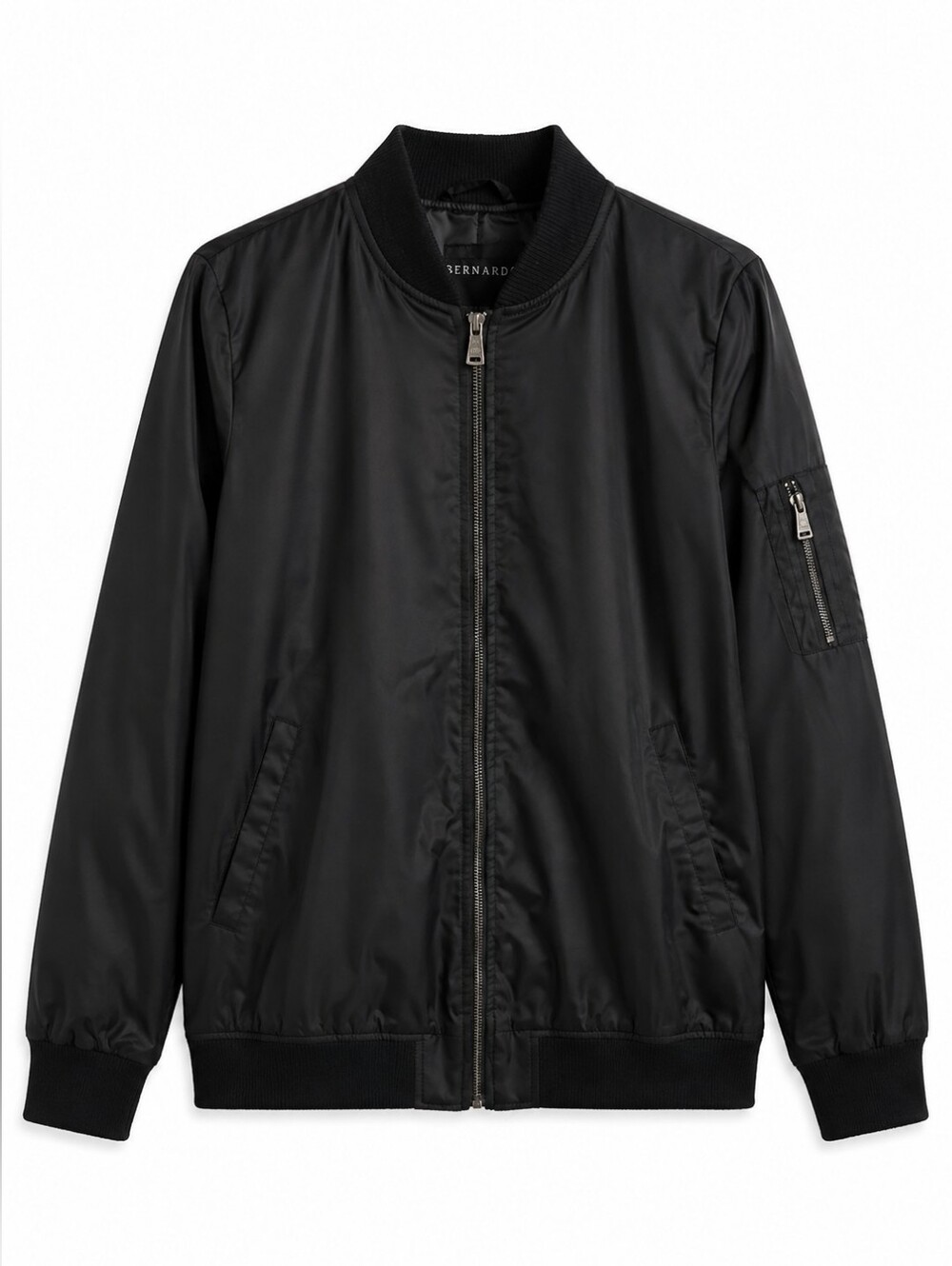 Bernardo Black Satin-like Bomber, Oversized, Zip Front, Utility, M, Street